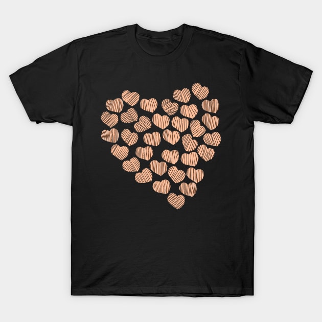 Peach Fuzz Chunky Valentine Heart T-Shirt by ellenhenryart